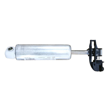 Silver metal Grammer seat shock absorber with a black plastic mounting bracket and white end cap.