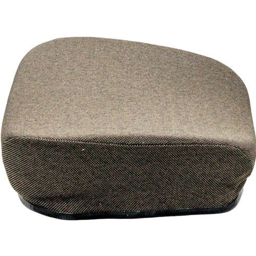 Brown fabric personal posture seat cushion with high-density foam for John Deere mechanical suspension tractor seats.