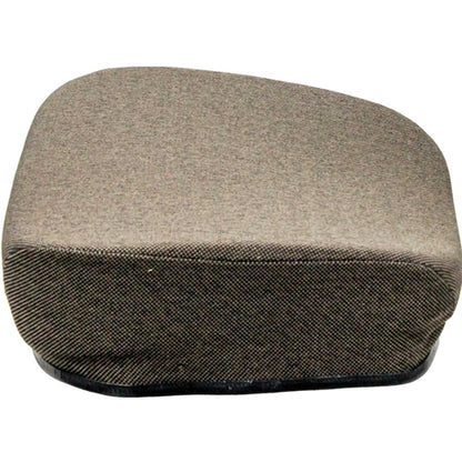 Brown fabric personal posture seat cushion with high-density foam for John Deere mechanical suspension tractor seats.