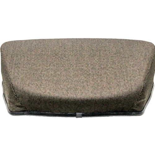 Brown fabric personal posture seat cushion with high-density foam and steel back for John Deere mechanical suspension.