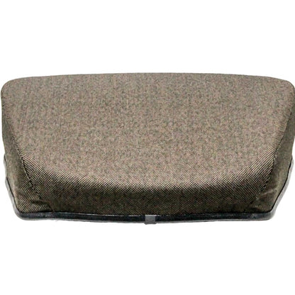 Brown fabric personal posture seat cushion with high-density foam and steel back for John Deere mechanical suspension.