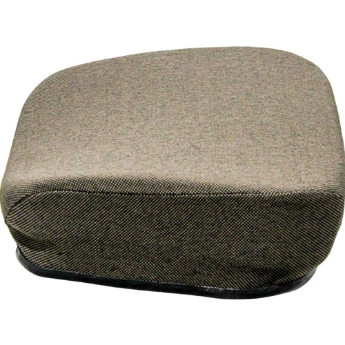Brown fabric tractor seat cushion with high-density foam for mechanical suspension systems.