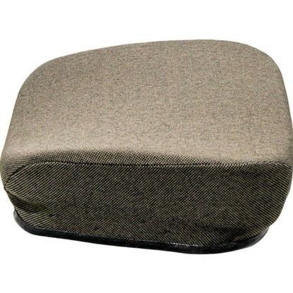 Brown fabric tractor seat cushion with high-density foam for mechanical suspension systems.