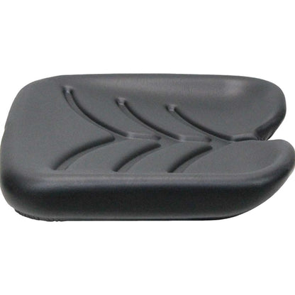Black contoured vinyl seat cushion for Promek and pilot seats with a textured, durable design for industrial equipment.
