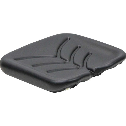 Black contoured vinyl seat cushion for Promek and pilot seats with vacuum-formed, water-resistant design.