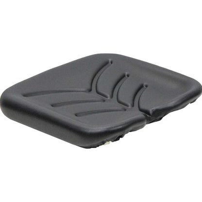 Black contoured vinyl seat cushion for Promek and pilot seats with vacuum-formed, water-resistant design.