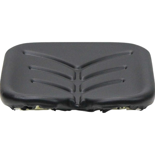 Black contoured vinyl seat cushion with a ribbed design for Promek and pilot equipment seats.