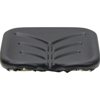 Black contoured vinyl seat cushion with a ribbed design for Promek and pilot equipment seats.