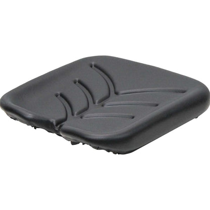 Black contoured vinyl seat cushion for Promek and pilot seats with a vacuum-formed, durable design.