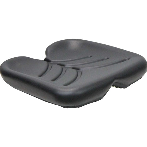Black contoured vinyl seat cushion for Promek and pilot seats with a durable, vacuum-formed ergonomic design.