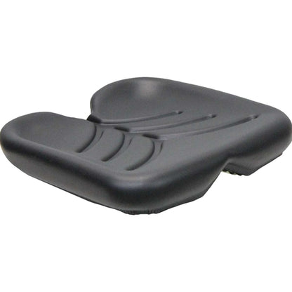 Black contoured vinyl seat cushion for Promek and pilot seats with a durable, vacuum-formed ergonomic design.