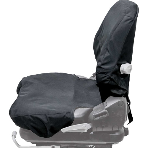 Durable black Endura fabric seat cover for Grammer 18.5-inch wide seats, featuring a form-fitting two-piece design.