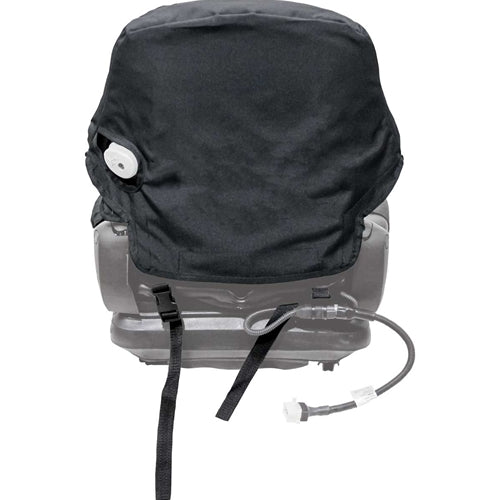 Black durable Endura fabric seat cover for Grammer 18.5x23x21.14 inch seats, featuring a snug two-piece design with velcro.
