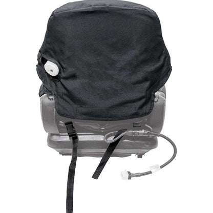 Black durable Endura fabric seat cover for Grammer 18.5x23x21.14 inch seats, featuring a snug two-piece design with velcro.