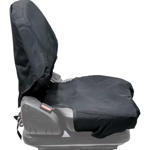 Black durable Endura fabric seat cover for Grammer 18.5-inch seats, featuring a two-piece, form-fitting design.