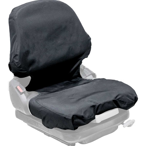Durable black Endura fabric seat cover for Grammer seats, designed for a snug, form-fitting 18.5 x 23 x 21.14 inch fit.