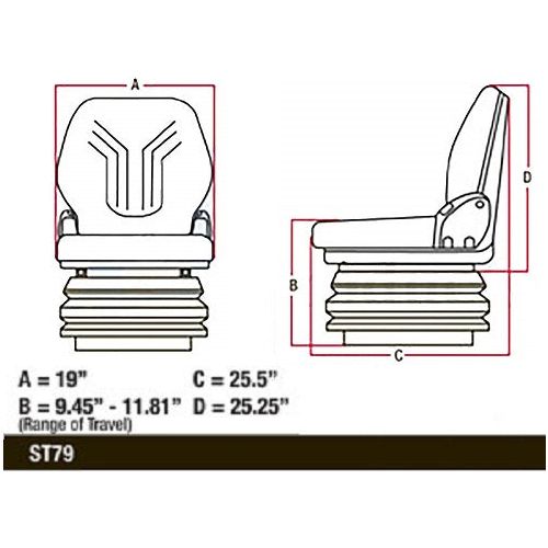 12v Heavy Duty Tractor Excavator Backhoe Loader Seat w/ Air Suspension