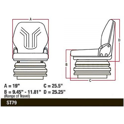 12v Heavy Duty Tractor Excavator Backhoe Loader Seat w/ Air Suspension