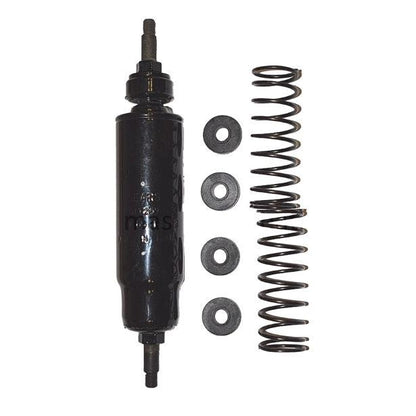 Black metal tractor seat shock absorber kit with a coil spring and four rubber mounting bushings.