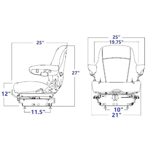 Heavy Duty Tractor Excavator Back Hoe Loader Seat w/ Suspension