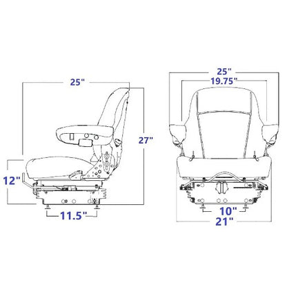 Heavy Duty Tractor Excavator Back Hoe Loader Seat w/ Suspension