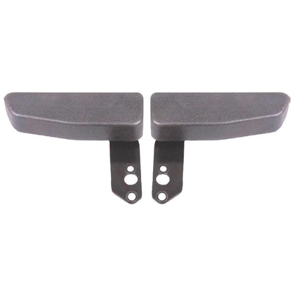 Pair of black foldable armrests with durable Dura-Tex molded covering and steel mounting brackets for equipment seats.