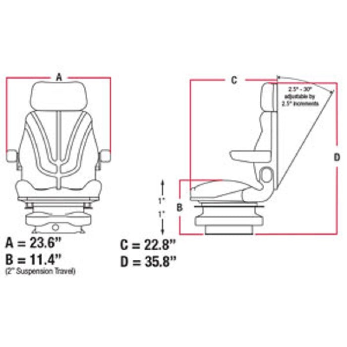12v Low Profile Air Suspension Seat for Tractor Mower Loader