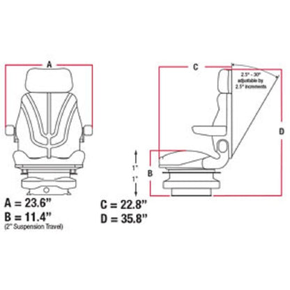 12v Low Profile Air Suspension Seat for Tractor Mower Loader