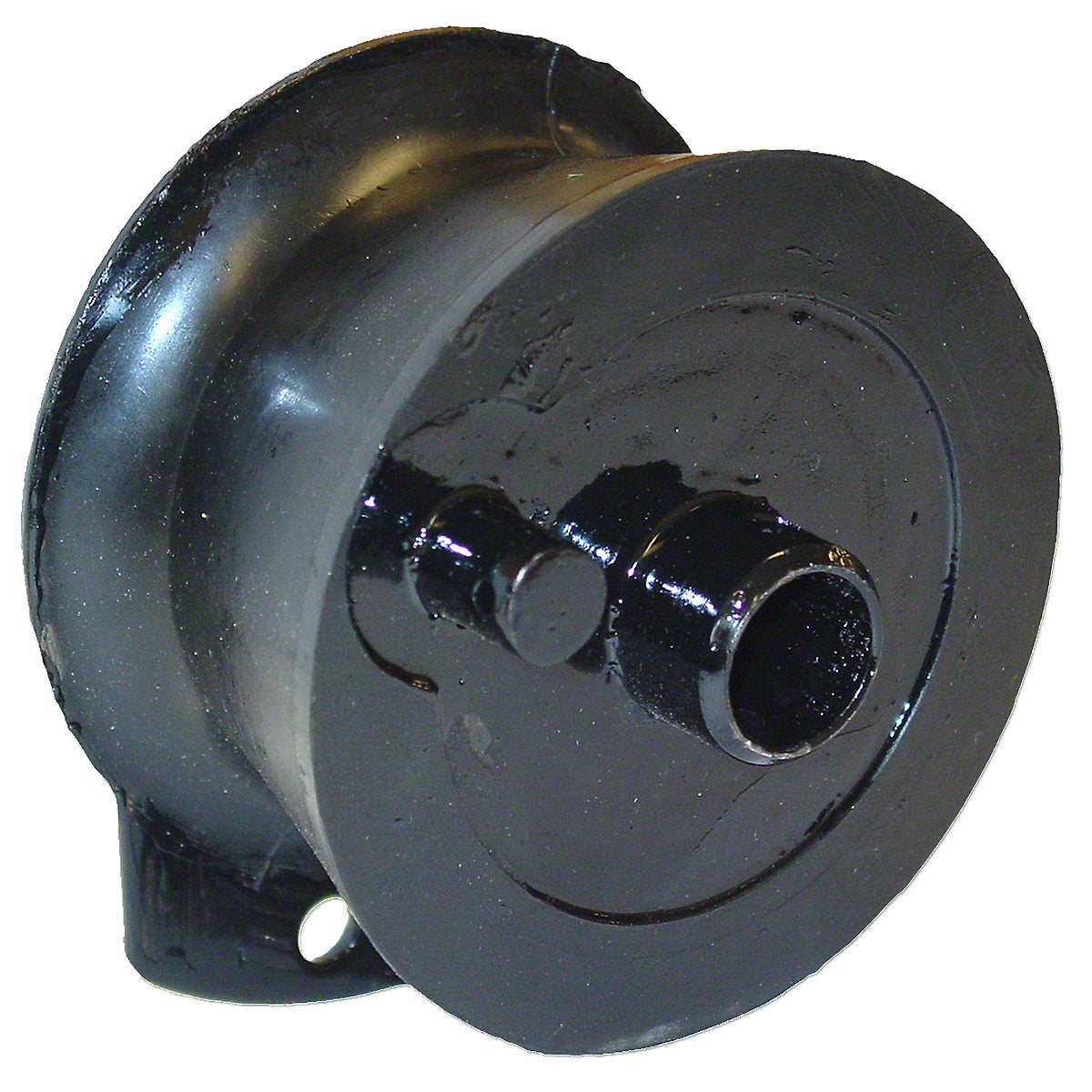 Black rubber torsion seat spring for Case, Oliver, and Ford tractors with a cylindrical mounting design.