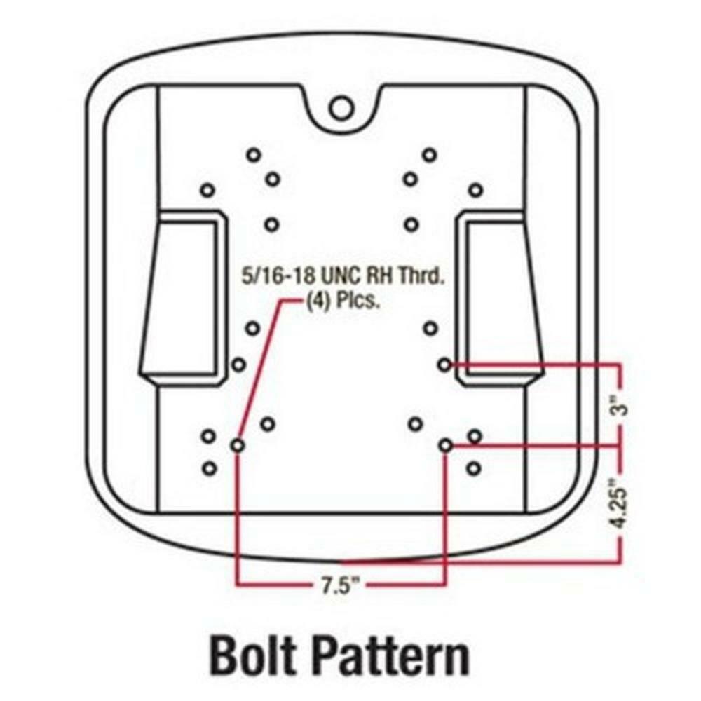 Technical diagram showing the 5/16-18 bolt pattern and mounting dimensions for a Gator and compact tractor utility seat.