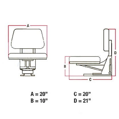 Heavy Duty Farm Tractor Seat w/ Suspension & Trapezoidal Backrest