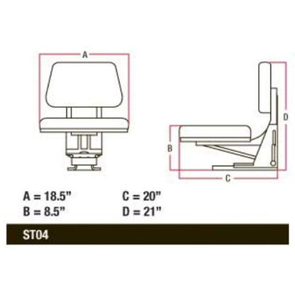 Heavy Duty Farm Tractor Seat w/ Suspension & Trapezoidal Backrest