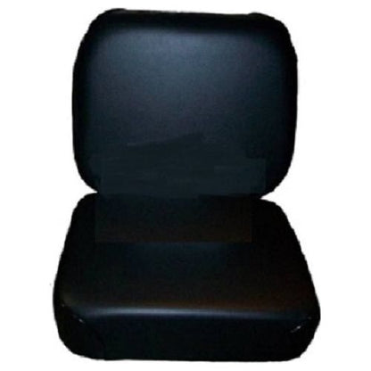 Four-piece black vinyl tractor seat cushion set with wood back for International Dresser crawlers.