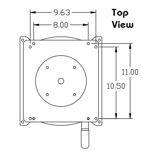 Technical top-view diagram of a John Deere seat swivel assembly with mounting hole dimensions in inches.