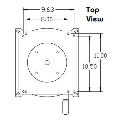 Technical top-view diagram of a John Deere seat swivel assembly with mounting hole dimensions in inches.