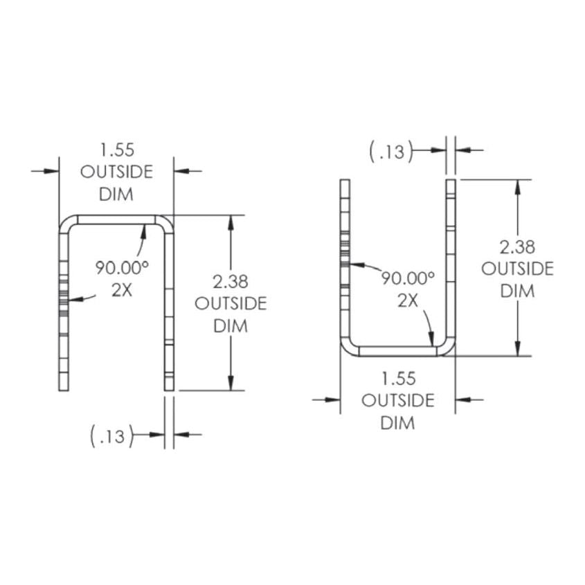 Technical line drawing showing dimensions for a U-shaped steel tractor seat adapter bracket with 1.55-inch width.