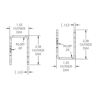 Technical line drawing showing dimensions for a U-shaped steel tractor seat adapter bracket with 1.55-inch width.