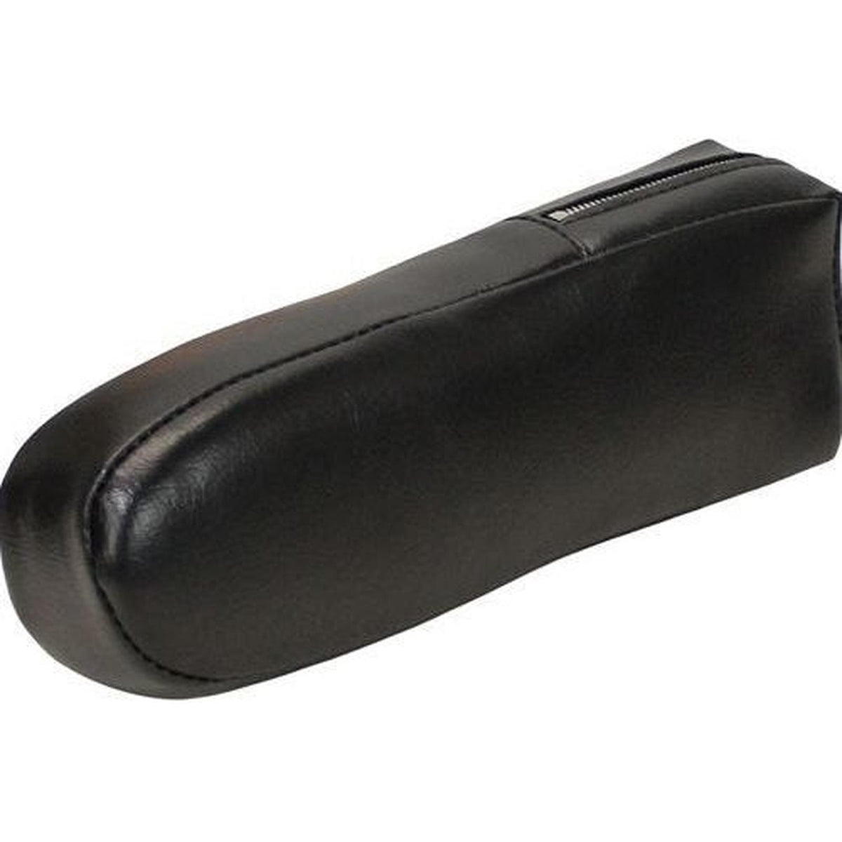 Black vinyl tractor seat armrest cushion with 2-inch foam padding and durable stitched design for International tractors.