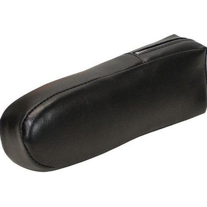 Black vinyl tractor seat armrest cushion with 2-inch foam padding and durable stitched design for International tractors.