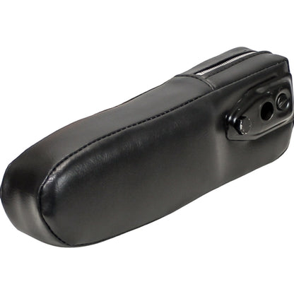 Black vinyl tractor seat armrest cushion with durable steel core and 2-inch thick foam for International tractors.