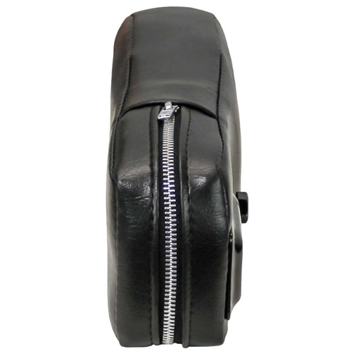 Black vinyl tractor seat armrest cushion with 2-inch thick foam, steel core, and a durable side zipper closure.