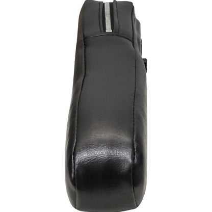 Black vinyl tractor armrest cushion with 2-inch thick foam padding and durable stitched seams for International tractors.