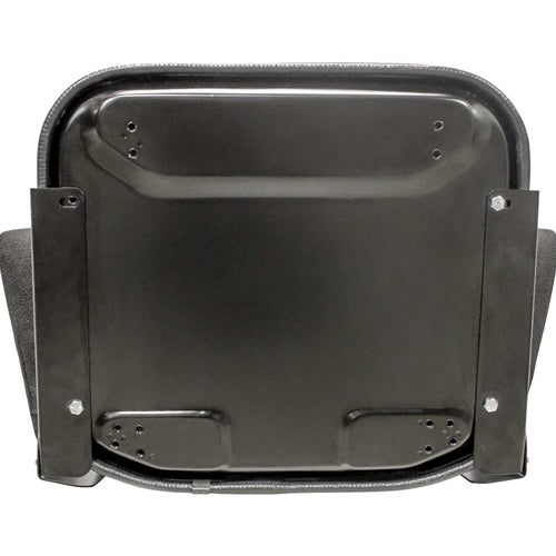 Black steel seat assembly base with mounting brackets for Allis Chalmers, Bobcat, and Case equipment.