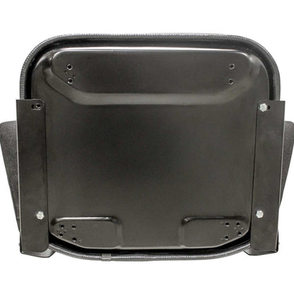 Black steel seat assembly base with mounting brackets for Allis Chalmers, Bobcat, and Case equipment.