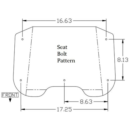 Technical diagram showing the bolt pattern dimensions for an Allis Chalmers tractor seat assembly.
