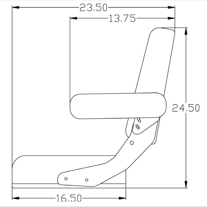 Technical line drawing of a tractor seat assembly with dimensions for International and David Brown models.