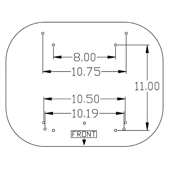 Technical diagram showing mounting hole dimensions for an International Harvester tractor seat base plate.