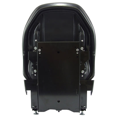 Black heavy-duty suspension seat for skid steers and tractors with a durable molded back and metal mounting bracket.