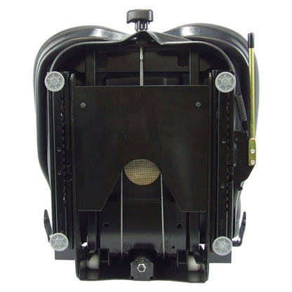 Black universal suspension tractor seat with adjustable height knob and heavy-duty steel mounting rails.