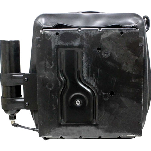 Black heavy-duty tractor seat with integrated air suspension and flat mounting base for agricultural machinery.